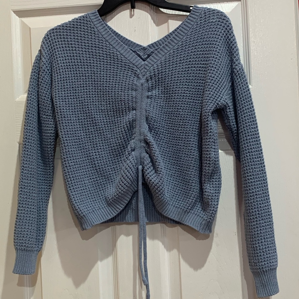 Blue Crop Top Knit Sweater